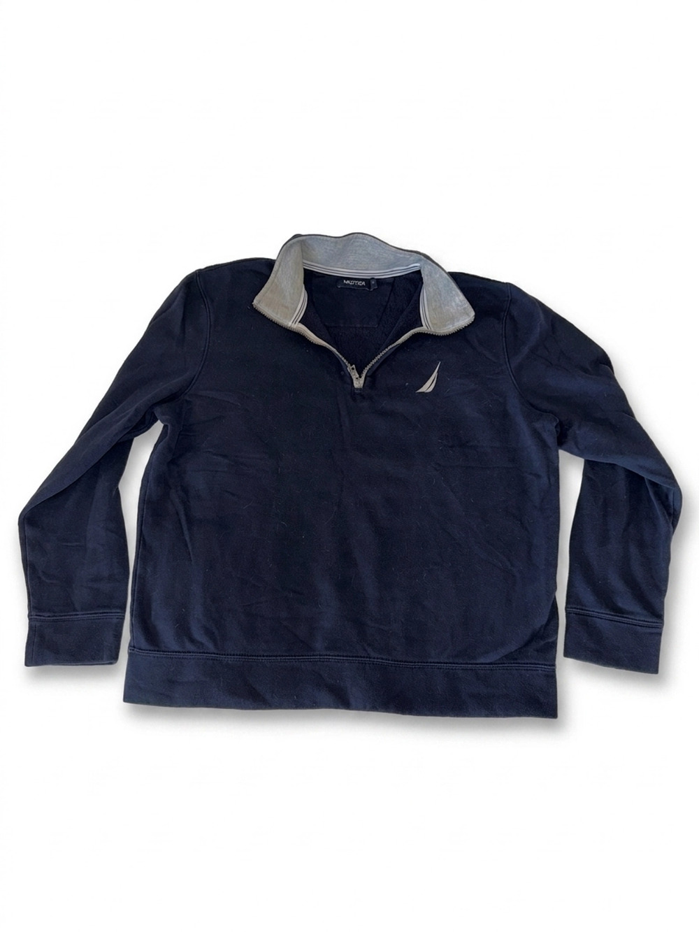 Nautica Quarter-Zip Pullover Navy Gray L pre-owned good condition